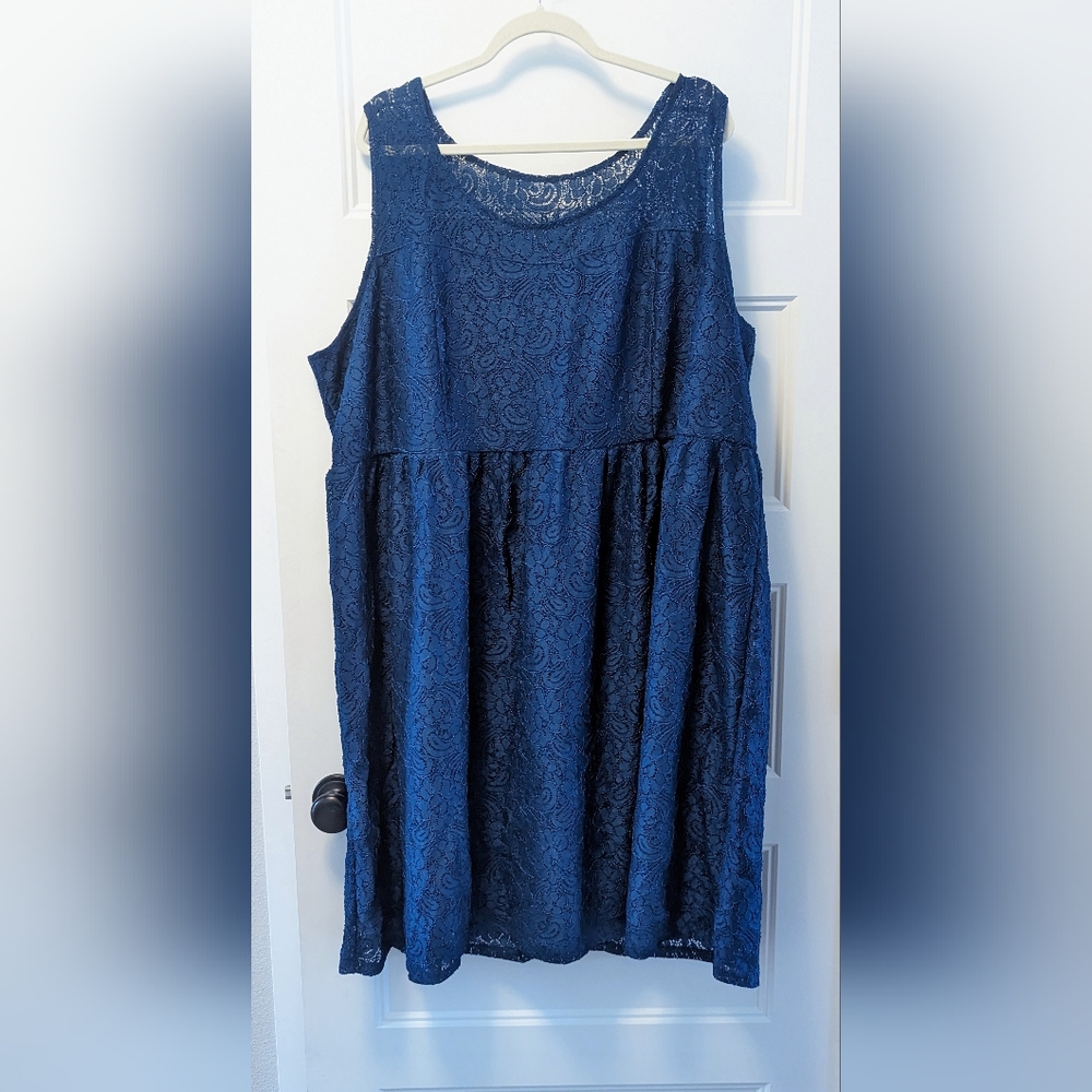 Lane Bryant Teal Lace Overlay Sleeveless Dress Size 28